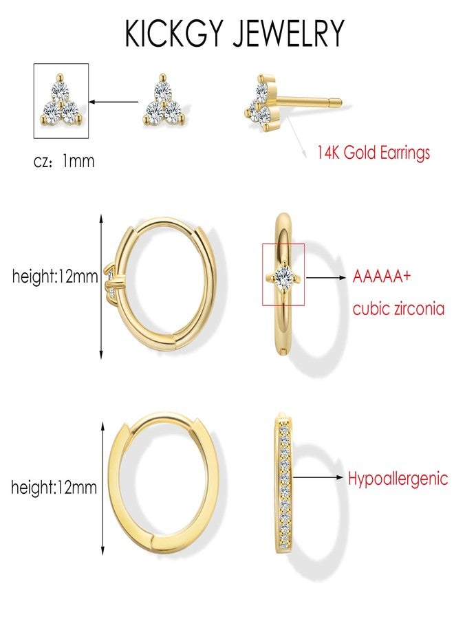 KICKGY Small Gold Hoop Earrings for Women, Trendy 14K Gold Plated CZ Stud Earrings Dainty Gold Earrings Set Simple Gold Huggie Hoop Earrings Hypoallergenic Gold Jewelry for Women Gifts - Image 5